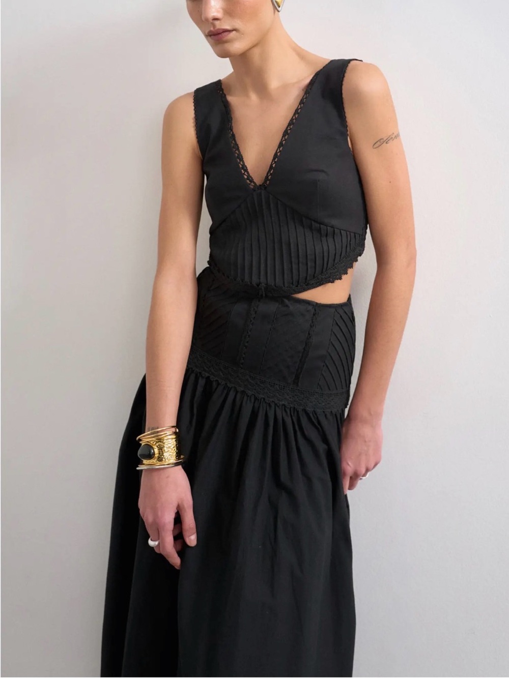 Topshop Womens Dress Maxi Black Pintuck Detail Cotton Casual Resortwear 4